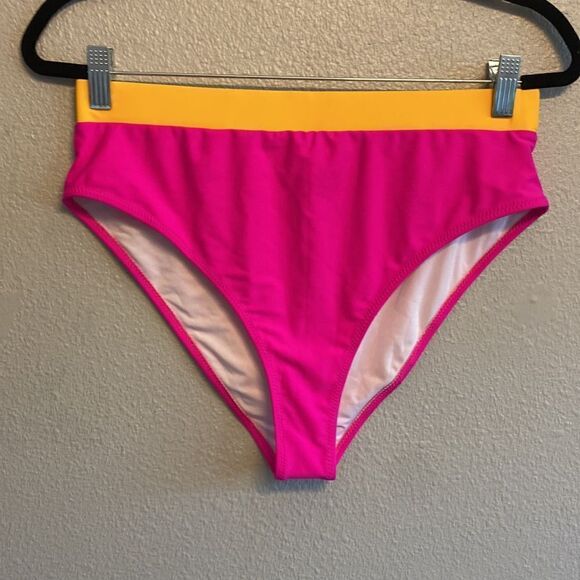 NWOT- HOT PINK & ORANGE-HIGH WAIST COLOR BLOCK BIKINI - Picture 3 of 8